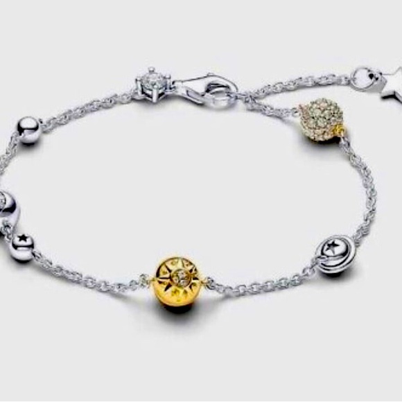 Pandora Two tone Shining Solar System Ring Chain Bracelet 19cm - Picture 1 of 6
